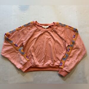 Women’s crew neck cropped embroidered sleeved Sweatshirt size small